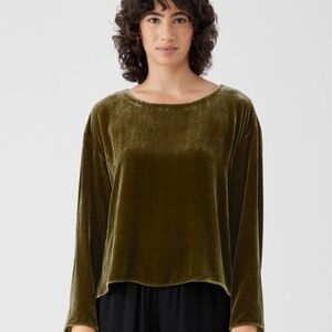 Eileen Fisher Small Velvet Ballet Neck Box-Top in Serpentine